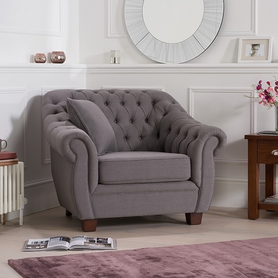 Liv Chesterfield Fabric Upholstered Armchair In Grey