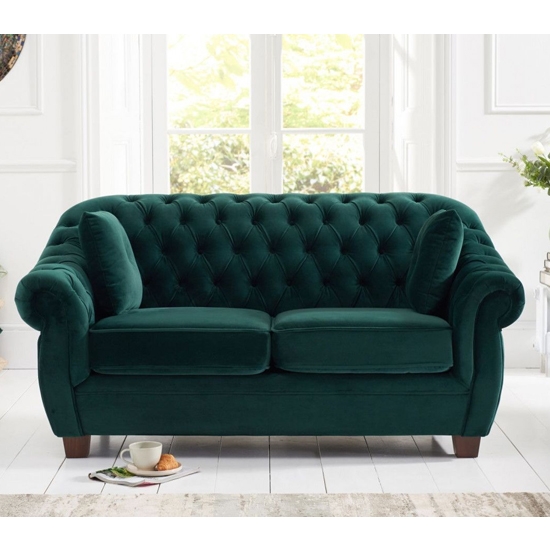 Liv Chesterfield Plush Fabric Upholstered 2 Seater Sofa In Green