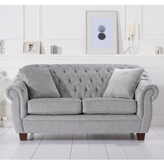 Liv Chesterfield Plush Fabric Upholstered 2 Seater Sofa In Grey