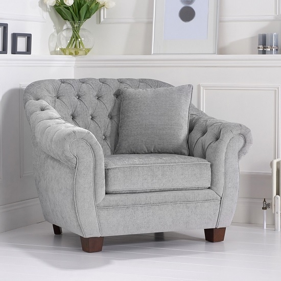 Liv Chesterfield Plush Fabric Upholstered Armchair In Grey