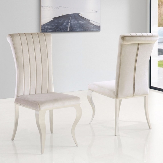 Liyana Cream Soft Velvet Upholstered Dining Chairs In Pair
