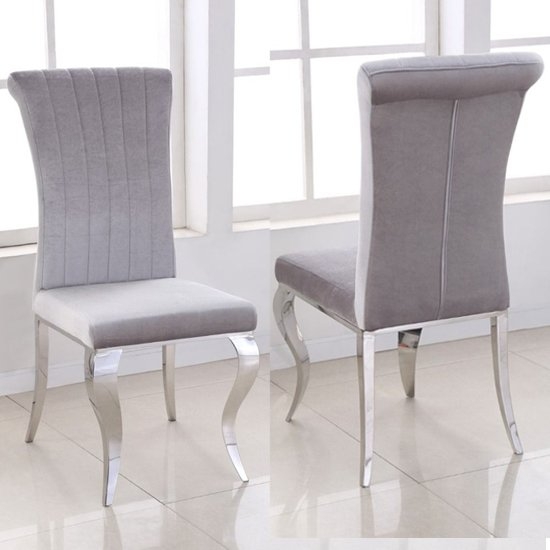 Liyana Grey Velvet Dining Chair In Pair With Chrome Legs