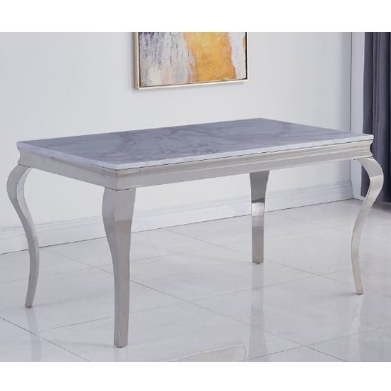 Liyana Small White Marble Dining Table With Chrome Metal Legs