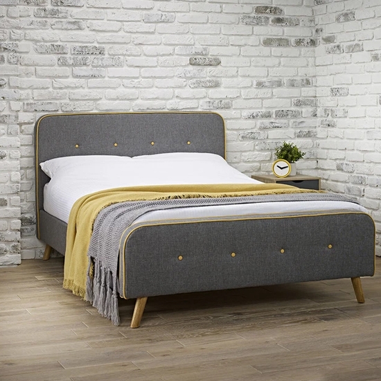 Loft Fabric Upholstered Double Bed In Grey