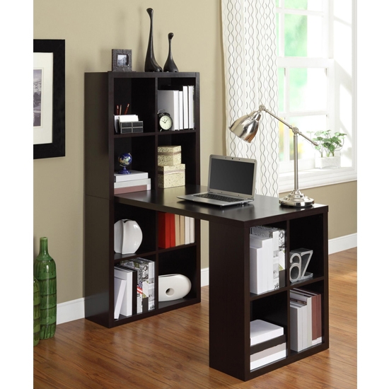London Hobby Wooden Computer Desk In Expresso With Shelving Unit