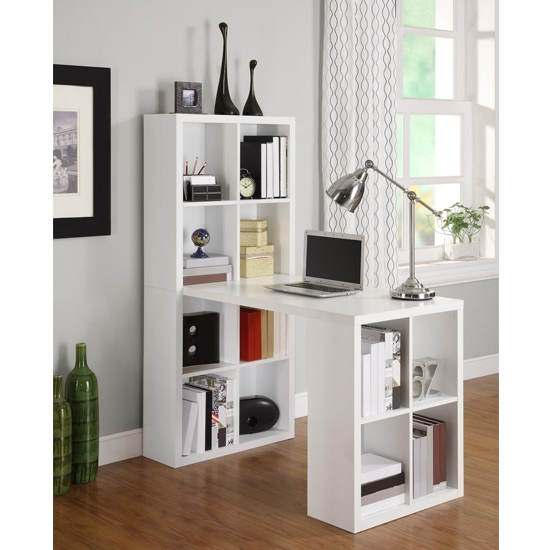 London Hobby Wooden Computer Desk In White With Shelving Unit