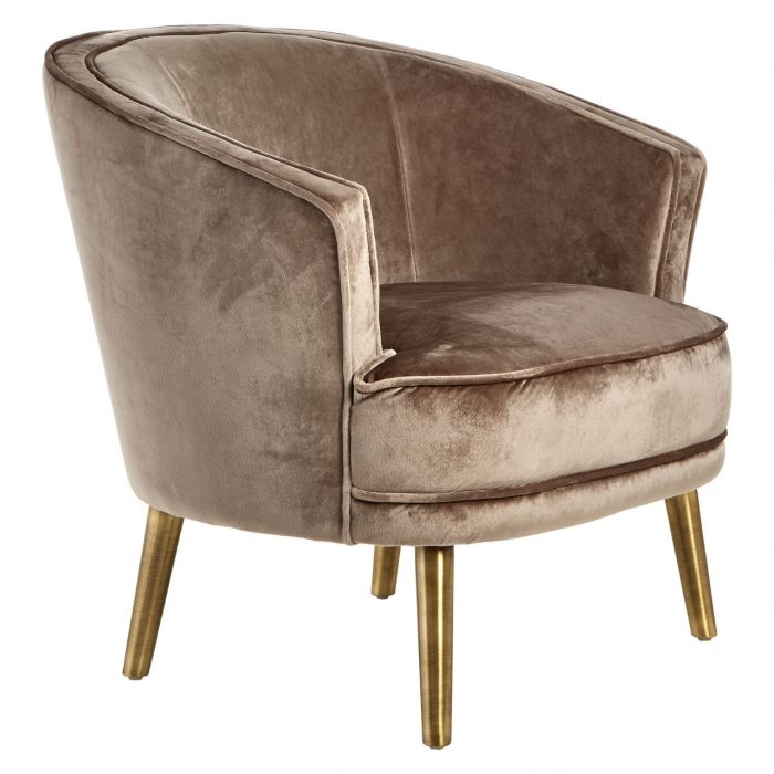 Louxor Round Velvet Upholstered Armchair In Taupe
