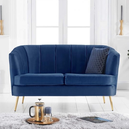 Lucena Velvet Upholstered 2 Seater Sofa In Blue