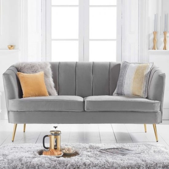 Lucena Velvet Upholstered 3 Seater Sofa In Grey