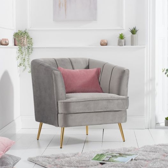Lucena Velvet Upholstered Armchair In Grey