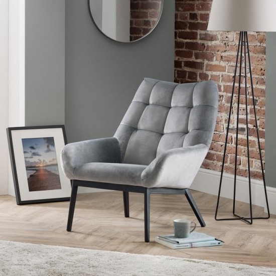 Lucerne Velvet Bedroom Chair In Grey With Black Metal Legs