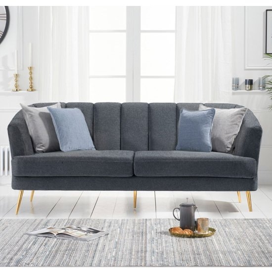 Lucinda Linen Fabric Upholstered 3 Seater Sofa In Grey