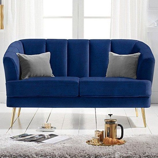 Lucinda Velvet Upholstered 2 Seater Sofa In Blue