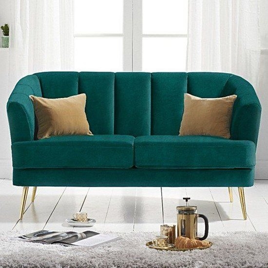 Lucinda Velvet Upholstered 2 Seater Sofa In Green