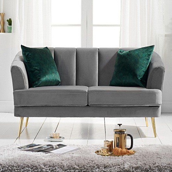 Lucinda Velvet Upholstered 2 Seater Sofa In Grey
