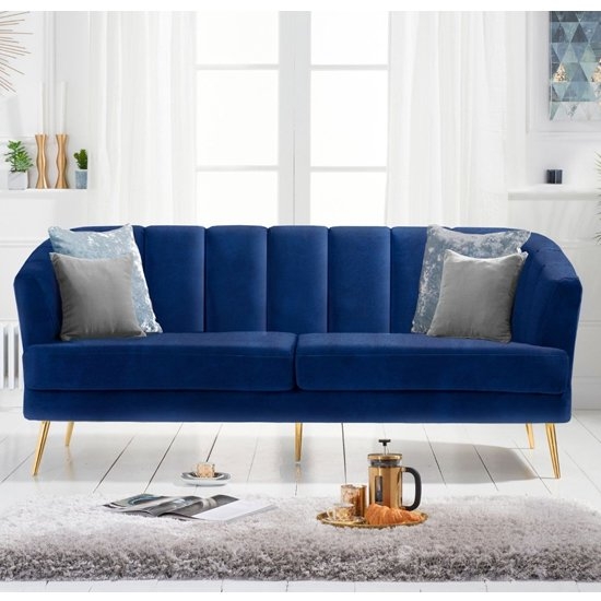 Lucinda Velvet Upholstered 3 Seater Sofa In Blue