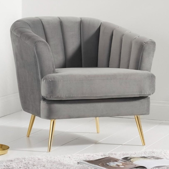 Lucinda Velvet Upholstered Armchair In Grey