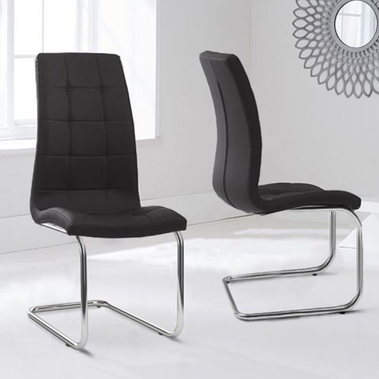 Lucy Black Faux Leather Dining Chairs In Pair