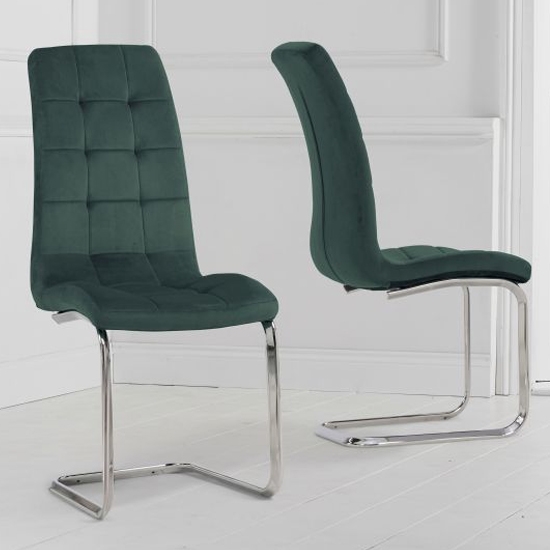 Lucy Green Velvet Upholstered Dining Chairs In Pair