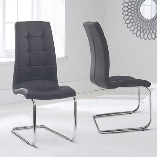 Lucy Grey Faux Leather Dining Chairs In Pair