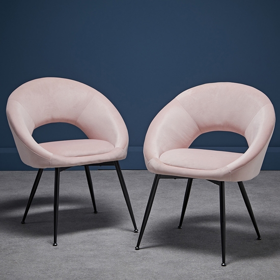 Lulu Pink Velvet Upholstered Dining Chairs With Black Legs In Pair