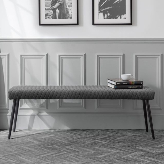 Luxe Low Velvet Dining Bench In Grey