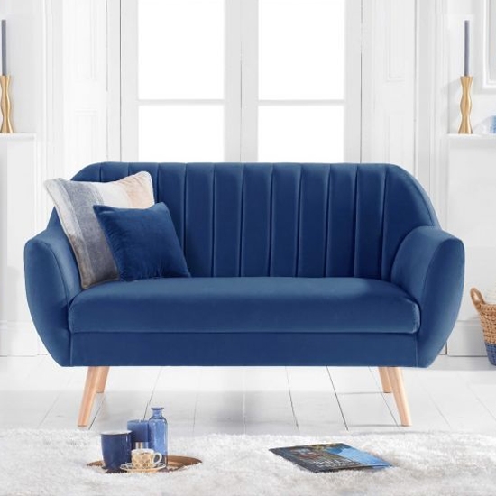 Luxor Velvet Upholstered 2 Seater Sofa In Blue