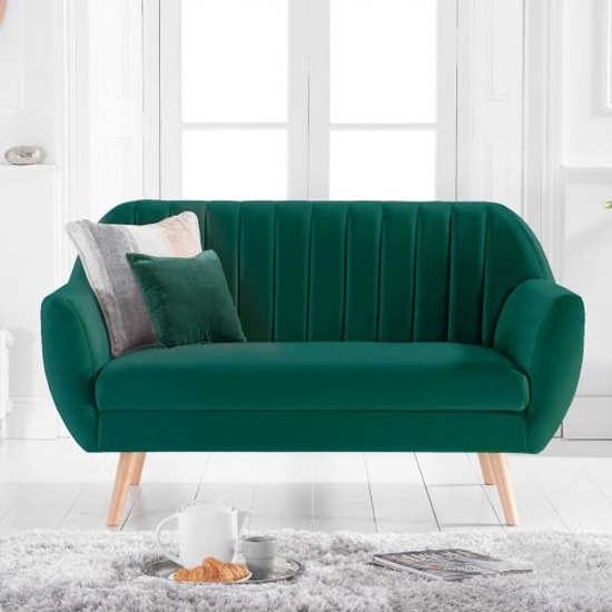 Luxor Velvet Upholstered 2 Seater Sofa In Green