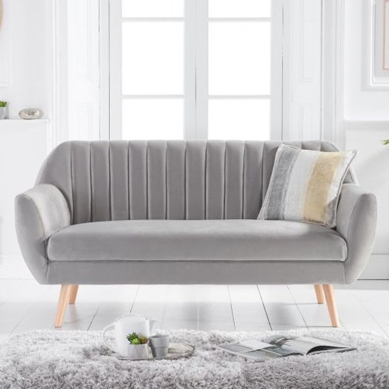 Luxor Velvet Upholstered 3 Seater Sofa In Grey
