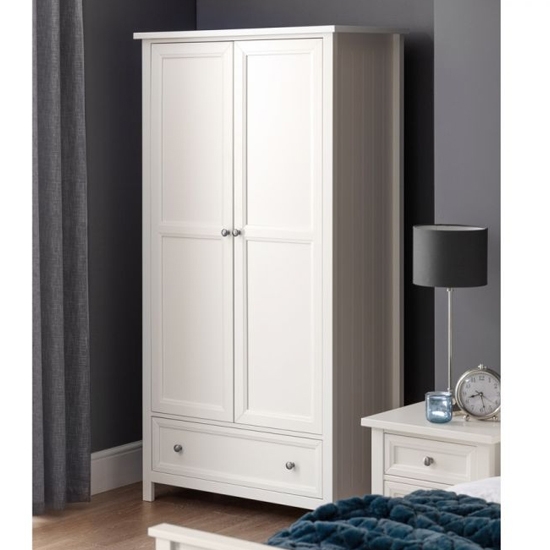 Maine Wooden 2 Doors 1 Drawer Wardrobe In Pure White