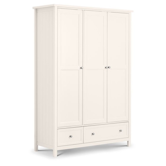 Maine Wooden 3 Doors 3 Drawers Wardrobe In Pure White