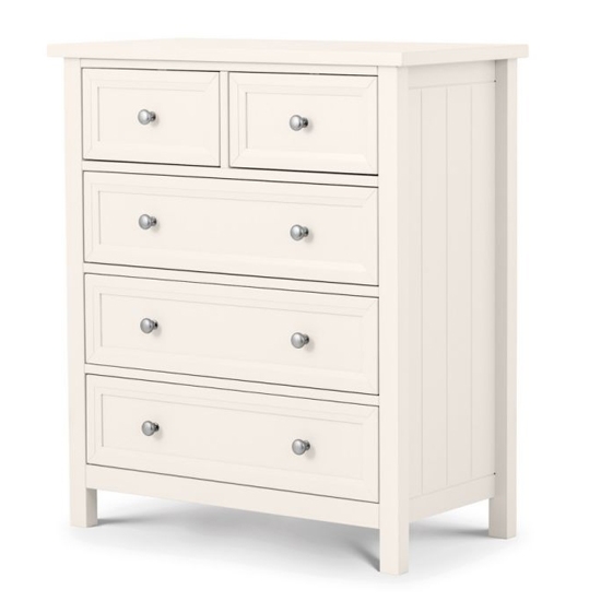 Maine Wooden Chest Of Drawers In Surf White With 5 Drawers