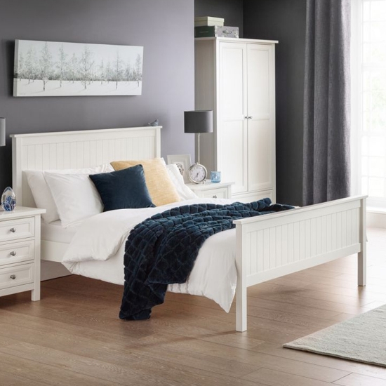 Maine Wooden Double Bed In Surf White