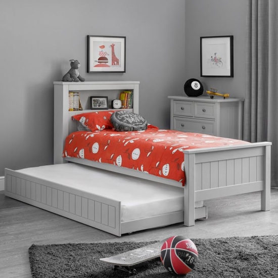 Maine Wooden Single Bed With Bookcase And Guest Bed In Dove Grey