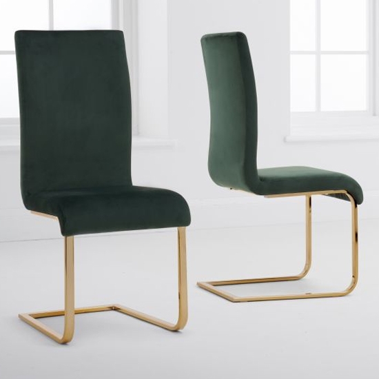 Malibu Green Velvet Dining Chairs In Pair With Gold Legs