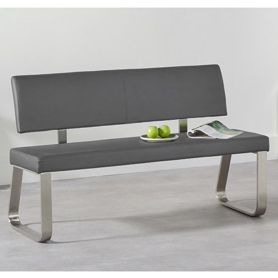 Malibu Medium Faux Leather Dining Bench With Back In Grey