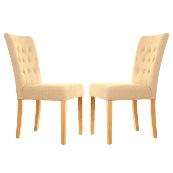 Mammoth Oak Flare Back Biscuit Fabric Dining Chairs In Pair