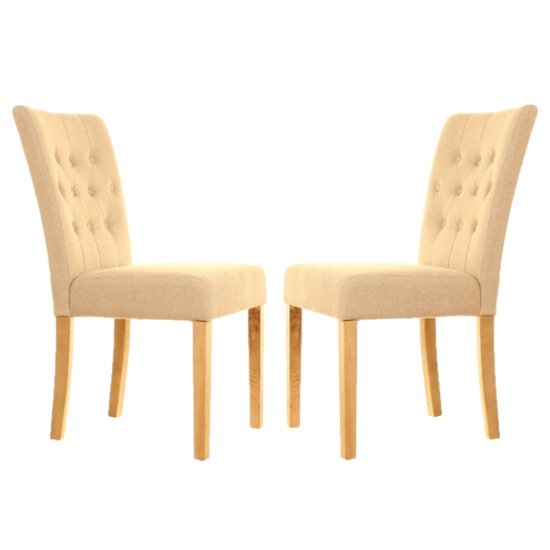 Mammoth Oak Flare Back Biscuit Fabric Dining Chairs In Pair