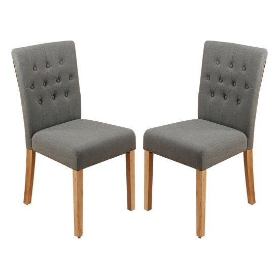 Mammoth Oak Flare Back Slate Fabric Dining Chairs In Pair