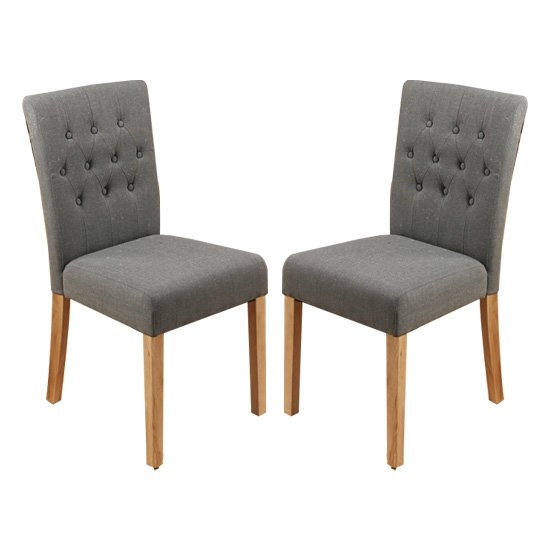Mammoth Oak Flare Back Slate Fabric Dining Chairs In Pair