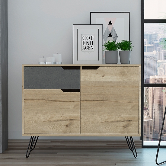 Manhattan Small Wooden 2 Doors And 1 Drawer Sideboard In Bleached Pine Effect