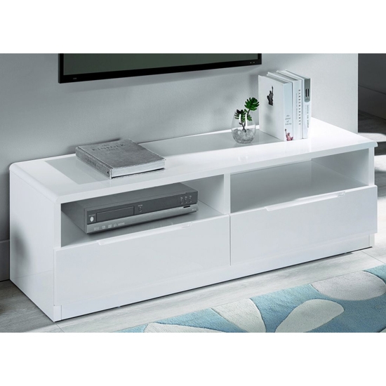 Manhattan Wooden 2 Drawers Tv Stand In White High Gloss