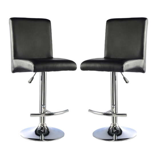 Manor Black Faux Leather Bar Stools In Pair With Chrome Base