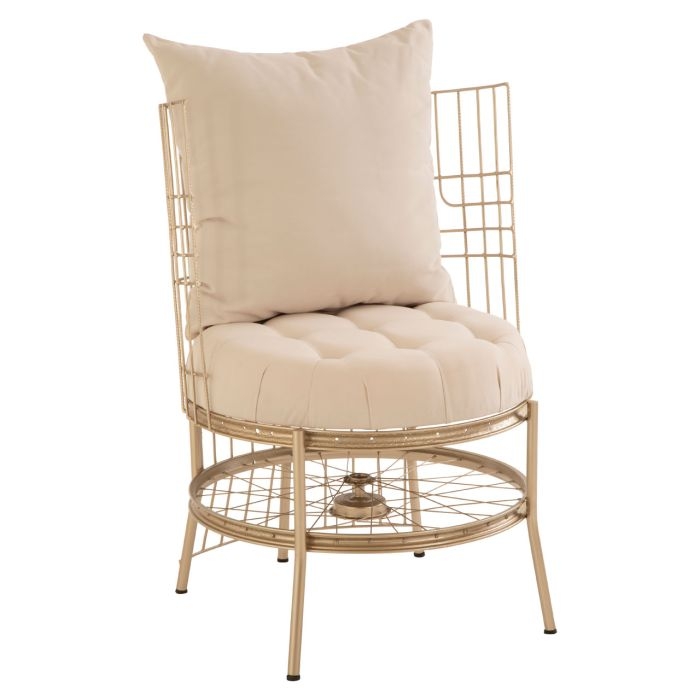 Mantis Round Metal Accent Chair In Champagne Gold With Velvet Seat