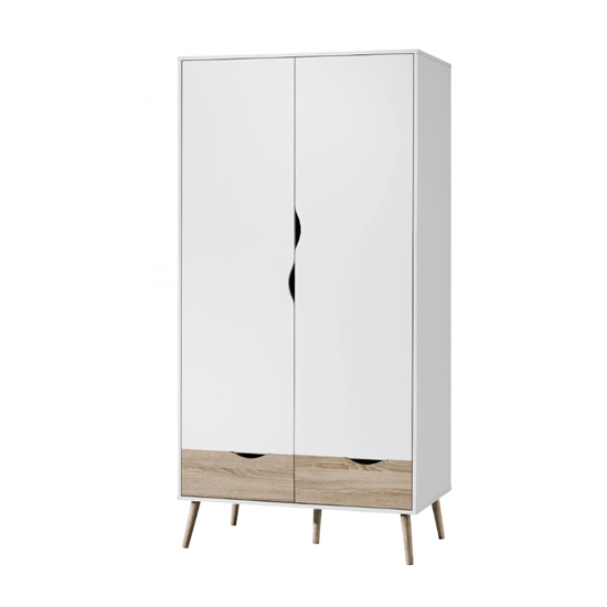 Mapleton Wooden Wardrobe In White And Oak Effect With 2 Doors