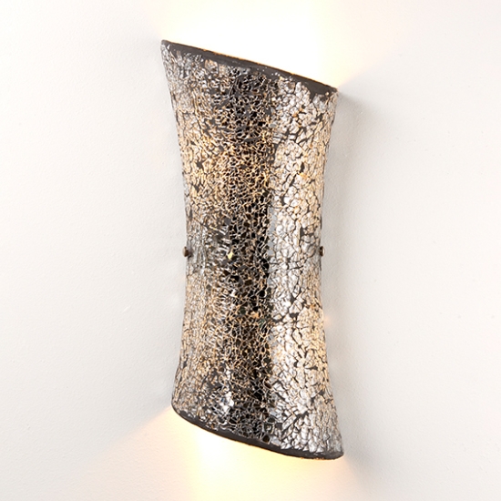 Marconi Led 2 Lights Silver Crazed Mosaic Glass Wall Light In Satin Nickel
