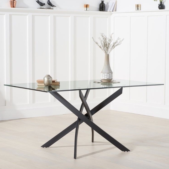Marina Large Glass Dining Table With Black Stainless Steel Legs