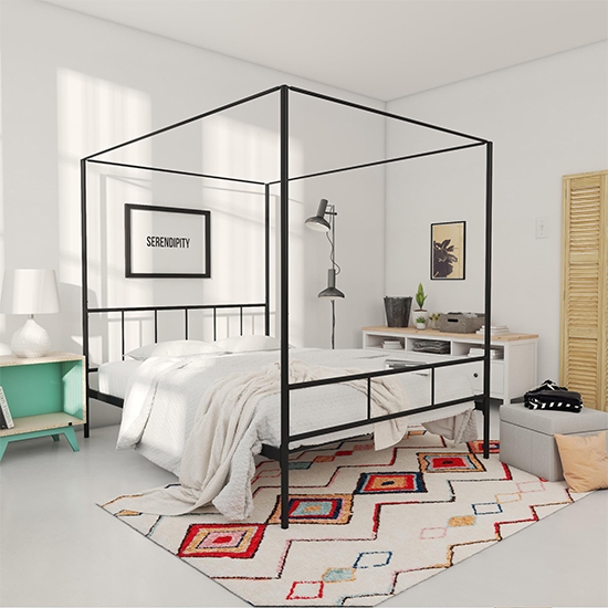 Marion Canopy Metal Double Bed In Black