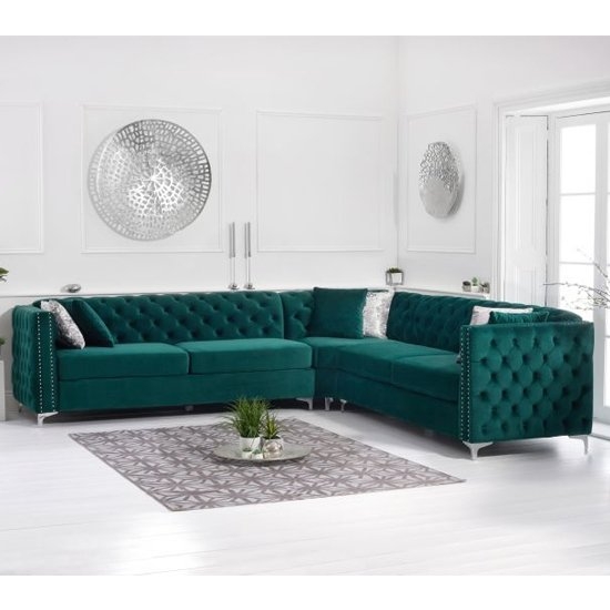 Maxim Velvet Upholstered Corner Sofa In Green