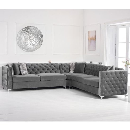 Maxim Velvet Upholstered Corner Sofa In Grey